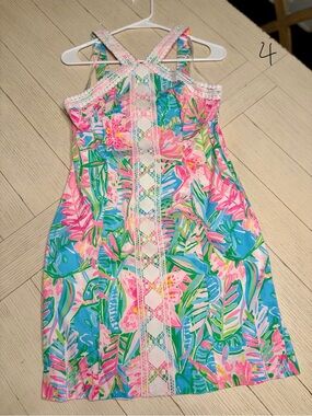 Lilly Pulitzer Tropical Floral Pink Blue Green Shift Dress